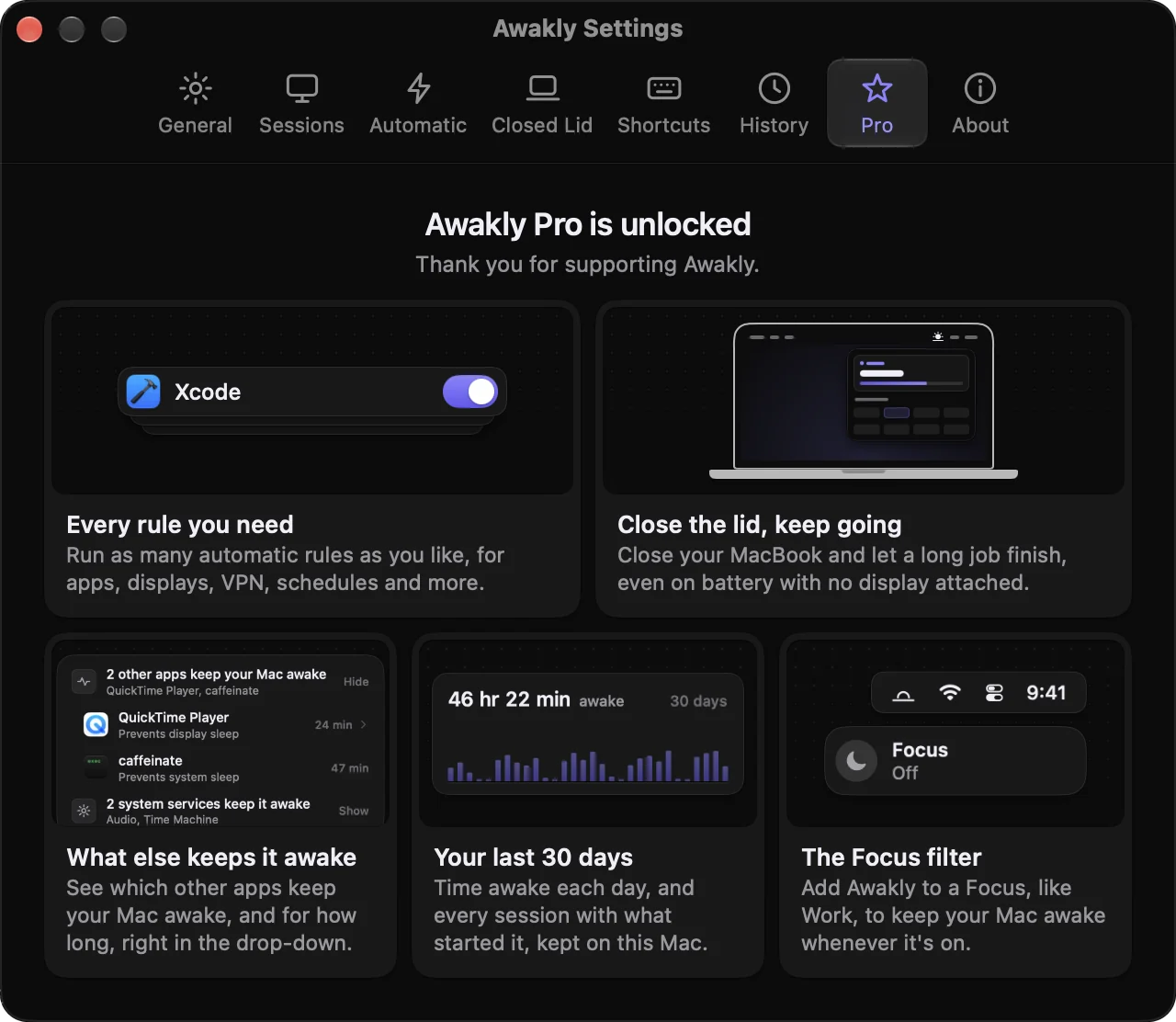 Awakly Settings, Pro tab